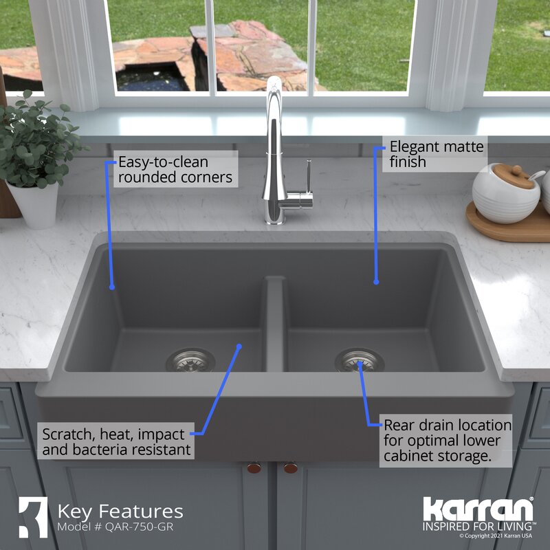 Karran Retrofit Farmhouse Apron Front Quartz Composite 34 X 21 1 4